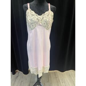 VINTAGE 1950'S VASSARETTE PINK & NUDE LACE SLIP DRESS (SIZE LARGE/42 BUST)